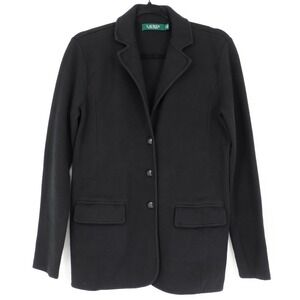 Lauren Ralph Lauren Black Sweater Knit Blazer Jacket Womens Size M Button Front